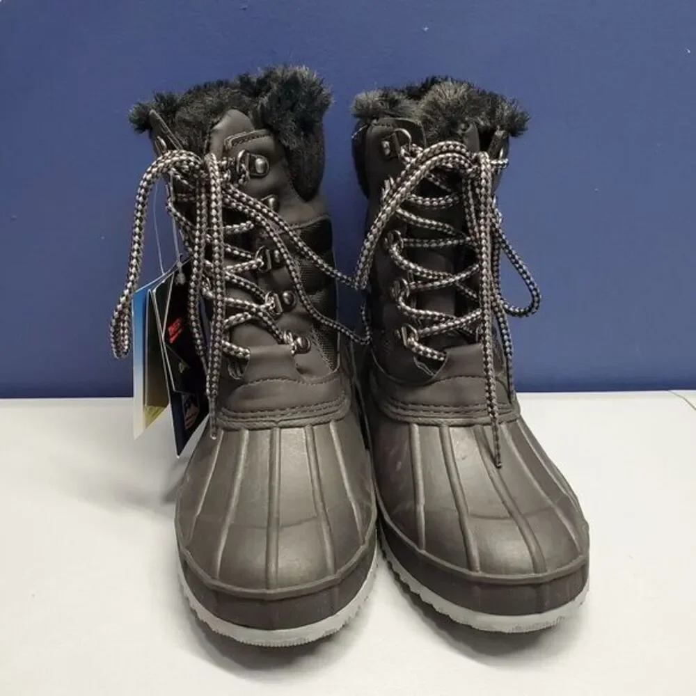 Khombu Kathleen Snow Boots Womens Sz 6M Black Synthetic Waterproof Faux Fur Trim